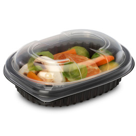 Envase Rectangular PP Negro 250ml 142x111x31mm (80 Uds)