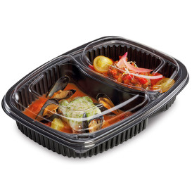 Envase Rectangular PP Negro 2C 1250ml 255x189x45mm (320 Uds)