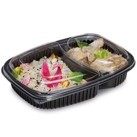 Envase Rectangular PP Negro 2C 1250ml 255x189x45mm (320 Uds)