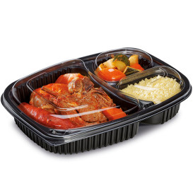 Envase Rectangular PP Negro 3C 1250ml 255x189x45mm (320 Uds)