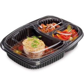 Envase Rectangular PP Negro 3C 1250ml 255x189x45mm (320 Uds)