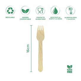 Tenedor de Madera Natural 160mm (1000 Uds)