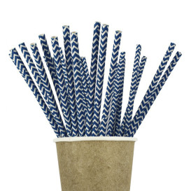 Pajita Recta de Papel Azul y Blanco Ø6mm 20cm (6000 Uds)