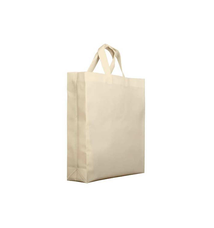 Bolsa Tela TNT PREMIUM Asa Corta Crema 40+12x35cm (25 Uds)