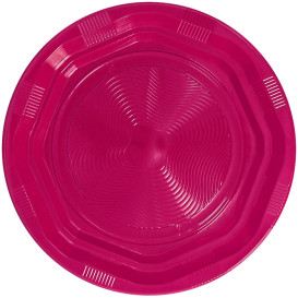 Plato Hondo Redondo Octogonal Plastico PS Fucsia Ø220 mm (25 Uds)