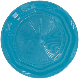 Plato Hondo Redondo Octogonal Plastico PS Azul Claro Ø220 mm (25 Uds)