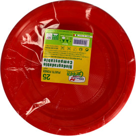 Plato Almidón Maíz PLA Llano Rojo Ø220 mm (25 Uds)