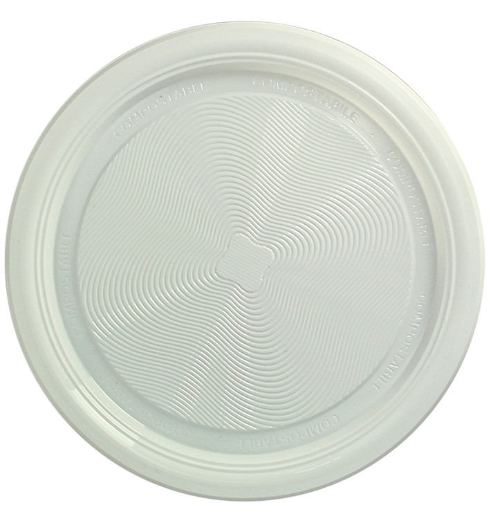 Plato Almidón Maíz PLA Llano Blanco Ø220 mm (25 Uds)