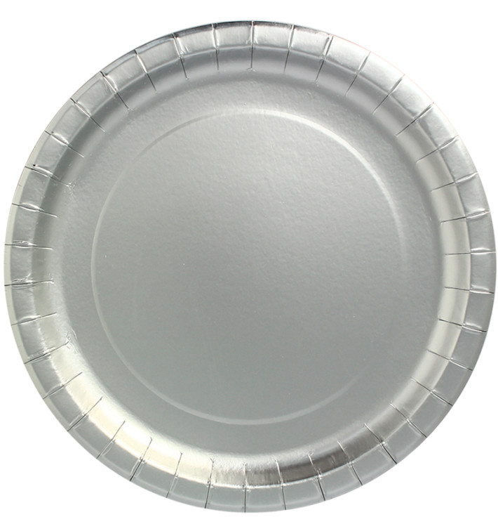 Plato de Carton Redondo "Party" Plata Ø330mm (45 Uds)