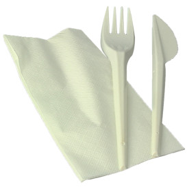 Set Cubiertos Tenedor, Cuchillo y Servilleta Almidón Maíz PLA (100 Uds)