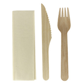 Set Cubiertos Madera Tenedor, Cuchillo y Cuchara (100 Uds)