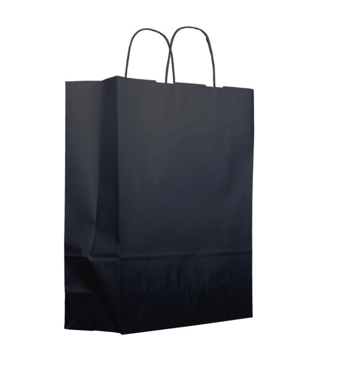 Bolsa Papel Kraft Negra con Asas 100g/m² (25 Uds)