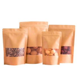 Bolsa Doypack Kraft con Autocierre y Ventana 12+6x20cm (50 Uds)