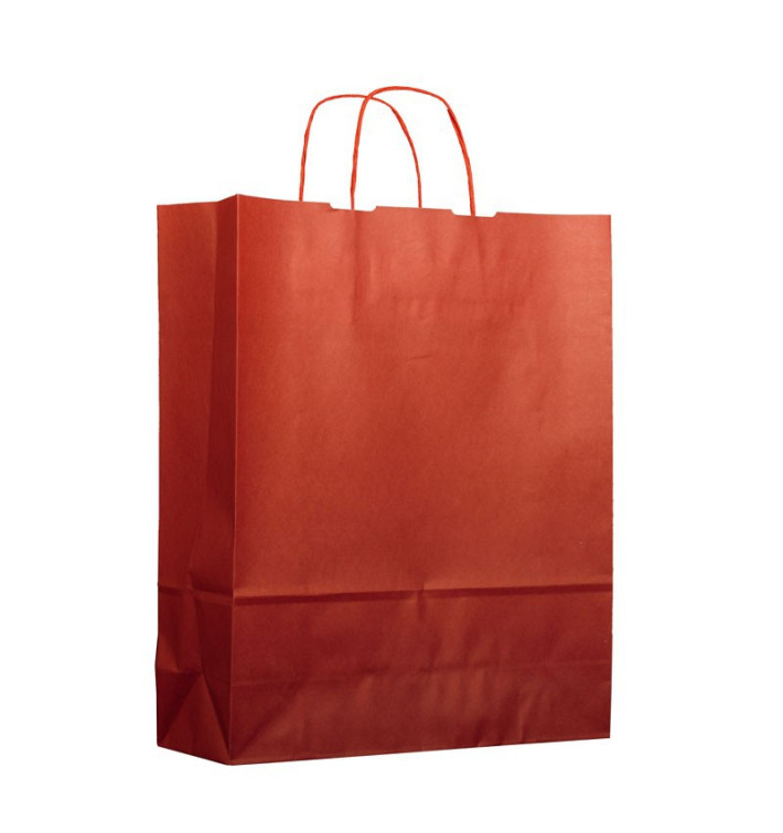 Bolsa Papel Kraft Roja con Asas 100g 25+11x35cm (200 Uds) Bolsa Papel Kraft Roja con Asas 100g 25+11x35cm (200 Uds)