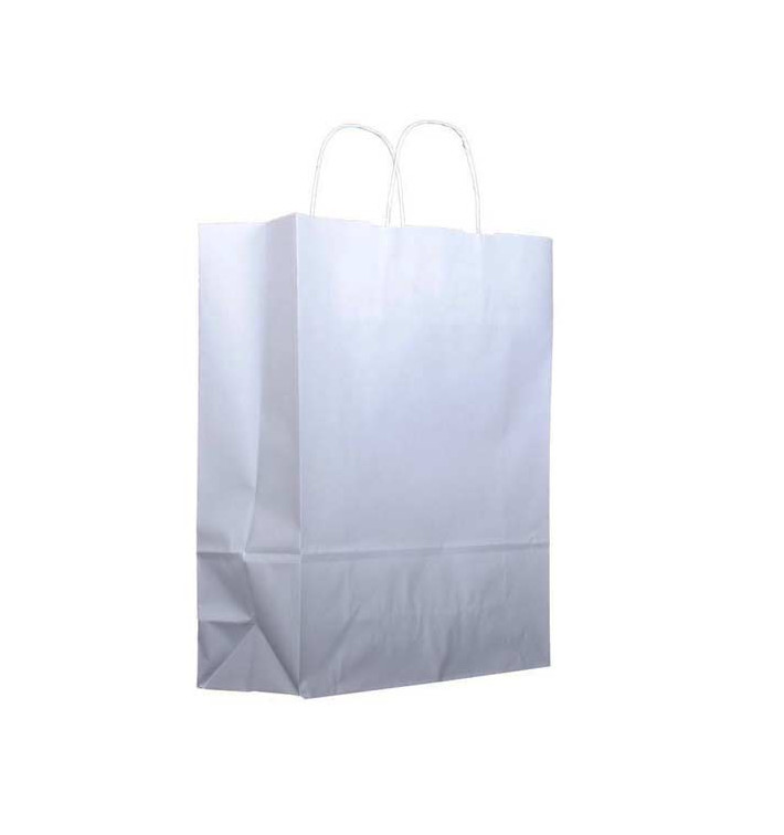 Bolsa Papel Kraft Blanca con Asas 100g 25+11x31cm (200 Uds) Bolsa Papel Kraft Blanca con Asas 100g 25+11x31cm (200 Uds)