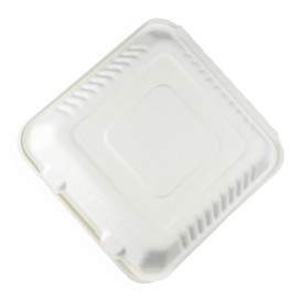 Envase Bisagra Caña de Azúcar + PLA Blanco 23x23x7,5cm (200 Uds)