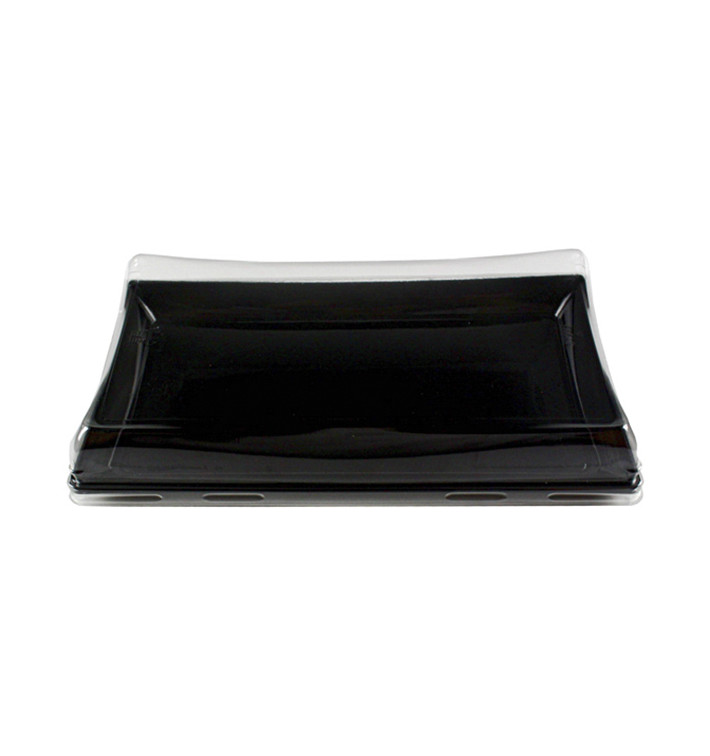 Bandeja Plastico Negra con Tapa PET 12x22cm (15 Uds) Bandeja Plastico Negra con Tapa PET 12x22cm (15 Uds)