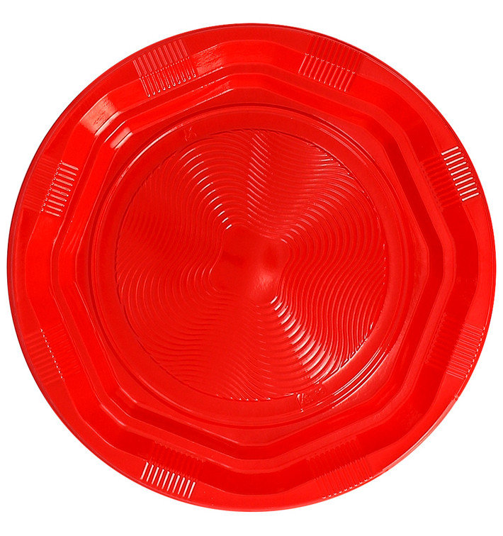 Plato Redondo Octogonal Plastico PS Rojo Ø22cm (275 Uds) Plato Redondo Octogonal Plastico PS Rojo Ø22cm (275 Uds)