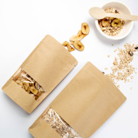 Bolsa Doypack Kraft Autocierre Zip y Ventana 16+8x26cm (50 Uds)