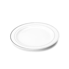 Plato de Plastico extrarigido con Ribete Plata 26 cm (20 Uds)