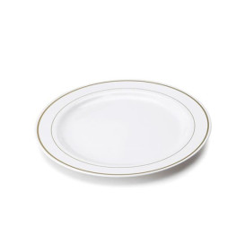 Plato de Plastico extrarigido con Ribete Oro 15 cm (20 Uds)