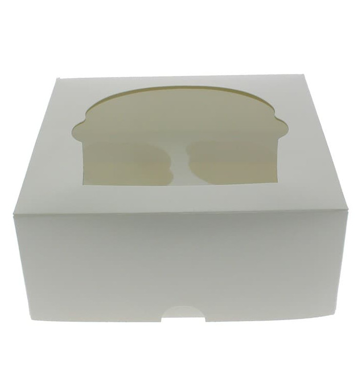 Caja 4 Cupcakes con Soporte 17,3x16,5x7,5cm Blanco (20 Uds)