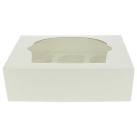 Caja 6 Cupcakes con Soporte 24,3x16,5x7,5cm Blanca (20 Uds)