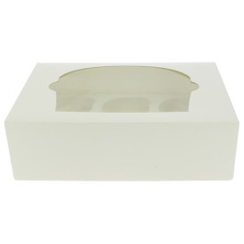 Caja 6 Cupcakes con Soporte 24,3x16,5x7,5cm Blanca (100 Uds)