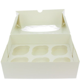 Caja 6 Cupcakes con Soporte 24,3x16,5x7,5cm Blanca (100 Uds)