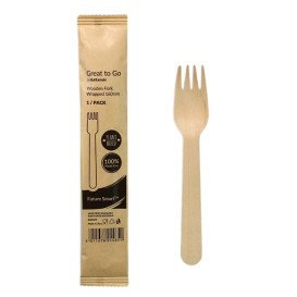 Tenedor de Madera BIO Enfundado 16cm (500 Uds)