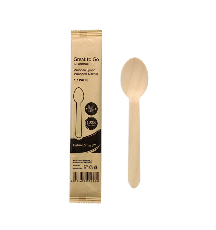 Cuchara de Madera BIO Enfundada 16cm (500 Uds)