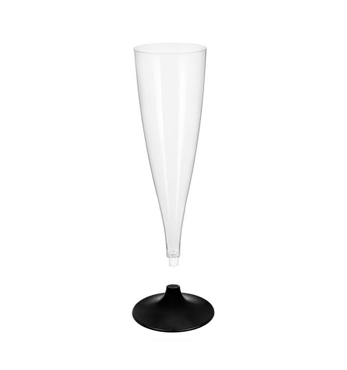 Copa Plastico Cava Pie Negro 140ml 2P (400 Uds)