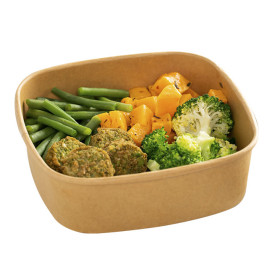 Tarrina Cuadrada de Cartón Kraft 500ml 13x13x5,6cm (50 Uds)