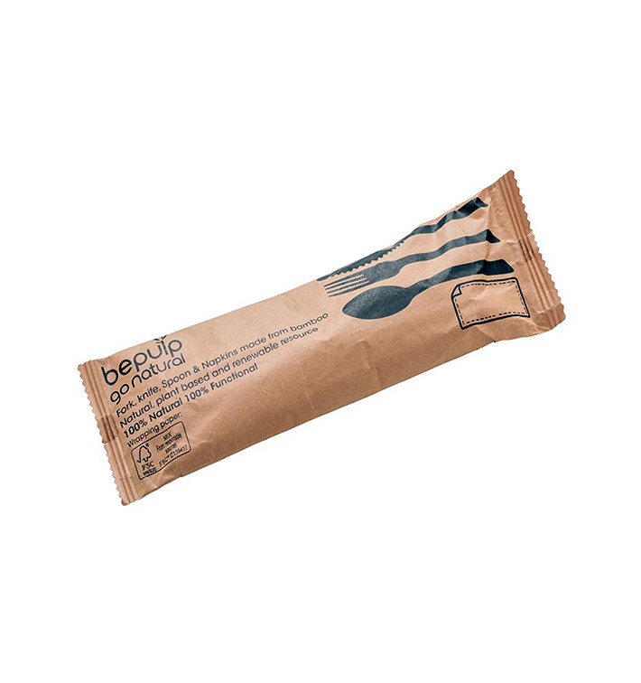 Set de Cubiertos de Bambú con Servilleta 3Pzas (300 Sets)