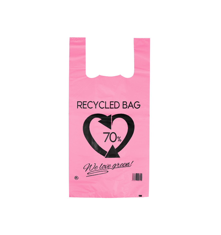 Bolsa Plástico Camiseta 70% Reciclado Rosa 42x53cm G200 (50 Uds)