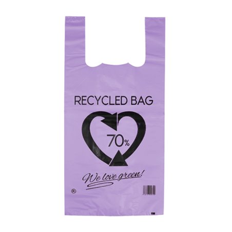 Bolsa Plástico Camiseta 70% Reciclado Lila 42x53cm G200 (1.000 Uds)