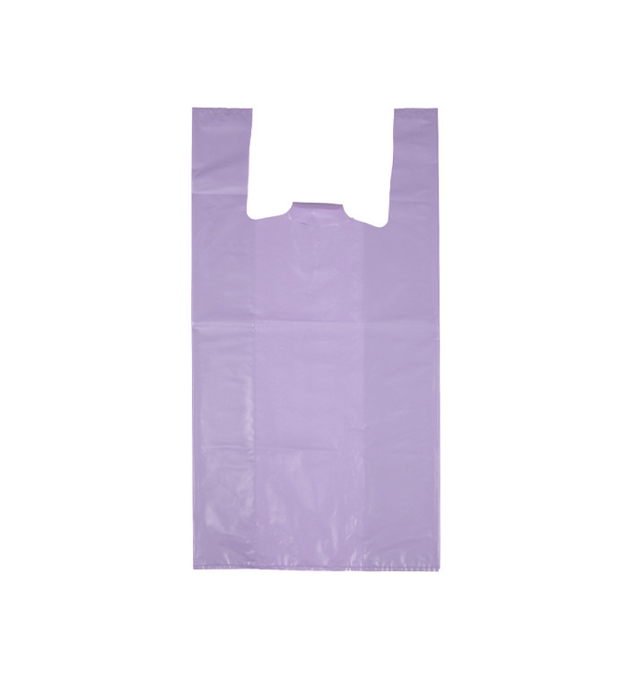 Bolsa Plástico Camiseta 70% Reciclado “Colors” Lila 42x53cm G200 (40 Uds)