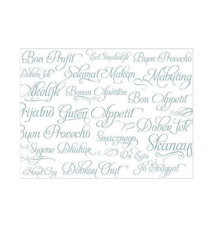 Mantel Individual de Papel Turquesa "Buen Provecho" 30x40cm 40g/m² (1.000 Uds)