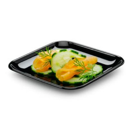 Plato Plastico Cuadrado Degustacion Negro 6x6x1cm (200 Uds)