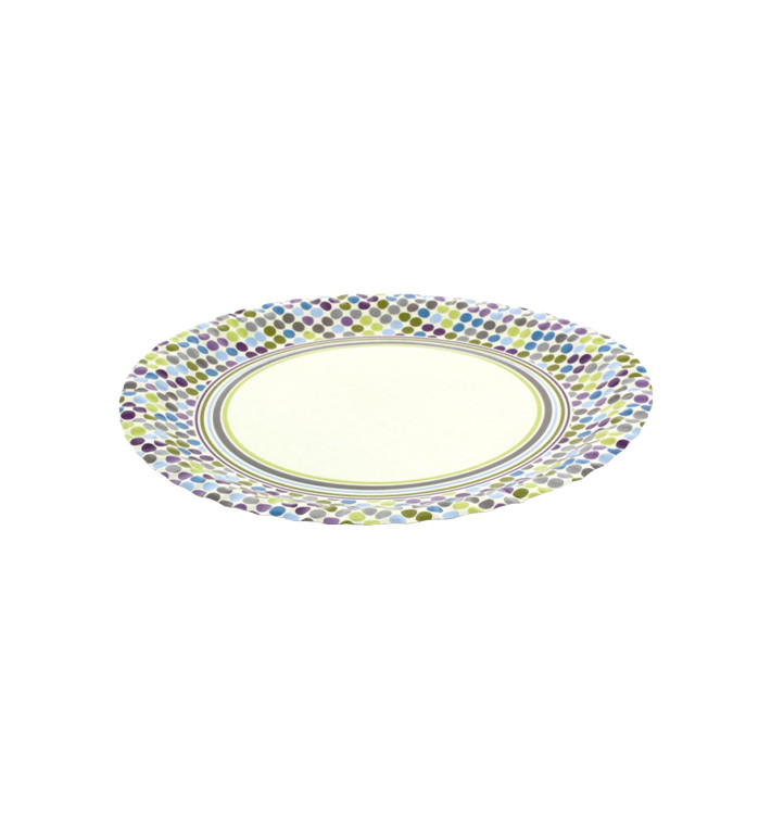 Plato Carton Diseño Rayas y Topos 23cm (504 Uds)