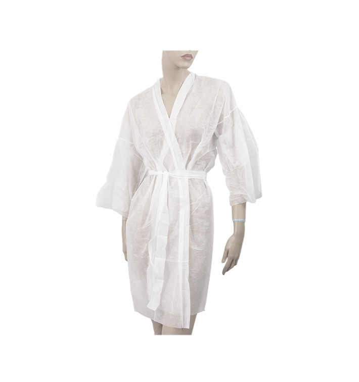 Bata Kimono en TST PP Cintas y Bolsillo Blanco XL (10 Uds)