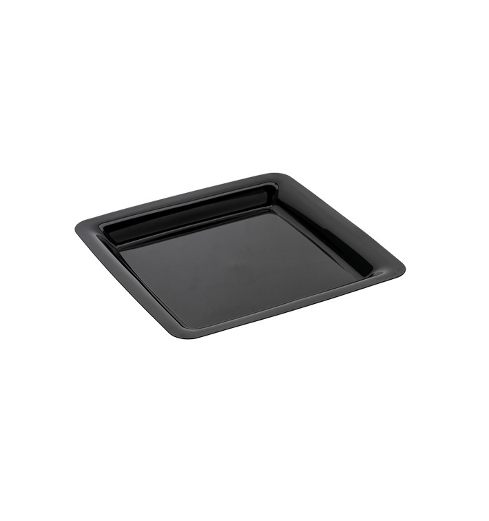 Plato Reutilizable PS Cuadrado Extra Rigido Negro 18x18cm (20 Uds)