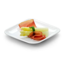 Plato Plastico Cuadrado Degustacion Blanco 6x6x1 cm (50 Uds)