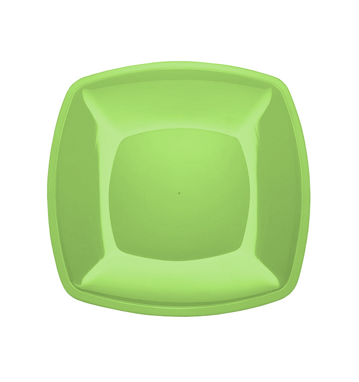 Plato Llano Reutilizable PS Verde Lima Square 30cm (12 Uds)