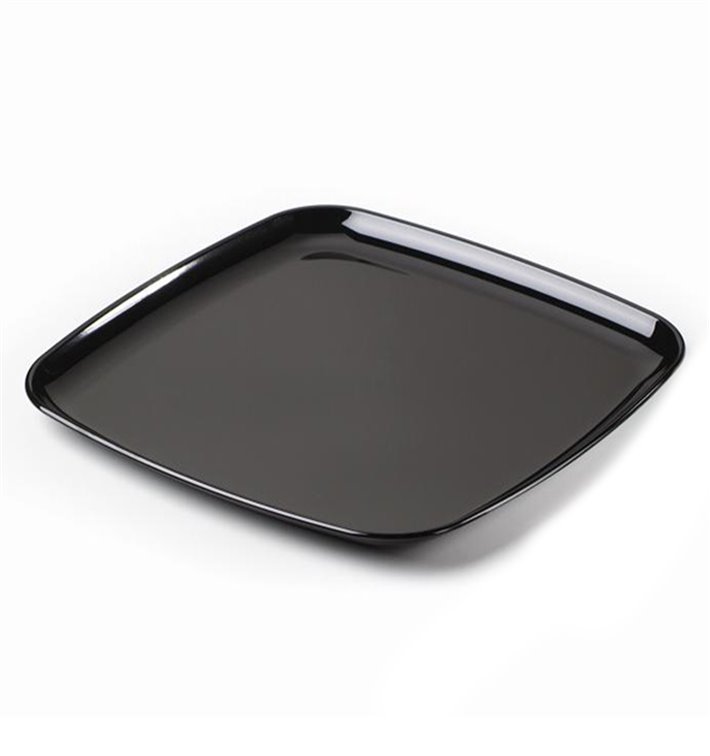 Bandeja Reutilizable PS Cuadrada Dura Negro 30x30cm (25 Uds)