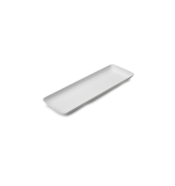 Plato Plastico Rectangular Degustacion Blanco 6x19 cm 