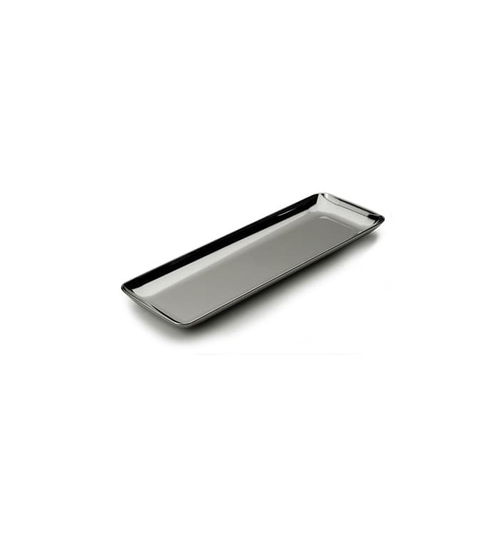 Plato Plastico Rectangular Degustacion Plata 6x19 cm 