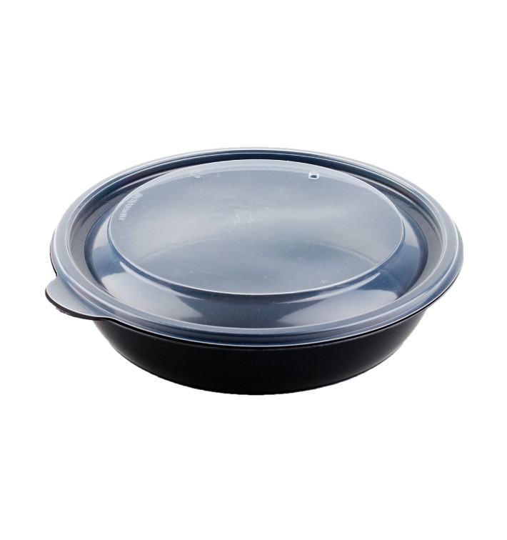 Tarrina de Plastico Negro PP con tapa 1000ml Ø19x5cm (15 Uds)