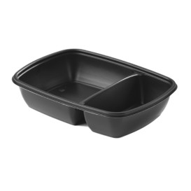 Envase PP Negro 2C con tapa 1300ml 28x20cm (15 Uds)