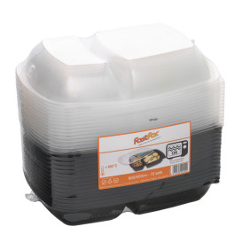 Envase PP Negro 2C con tapa 1300ml 28x20cm (15 Uds)